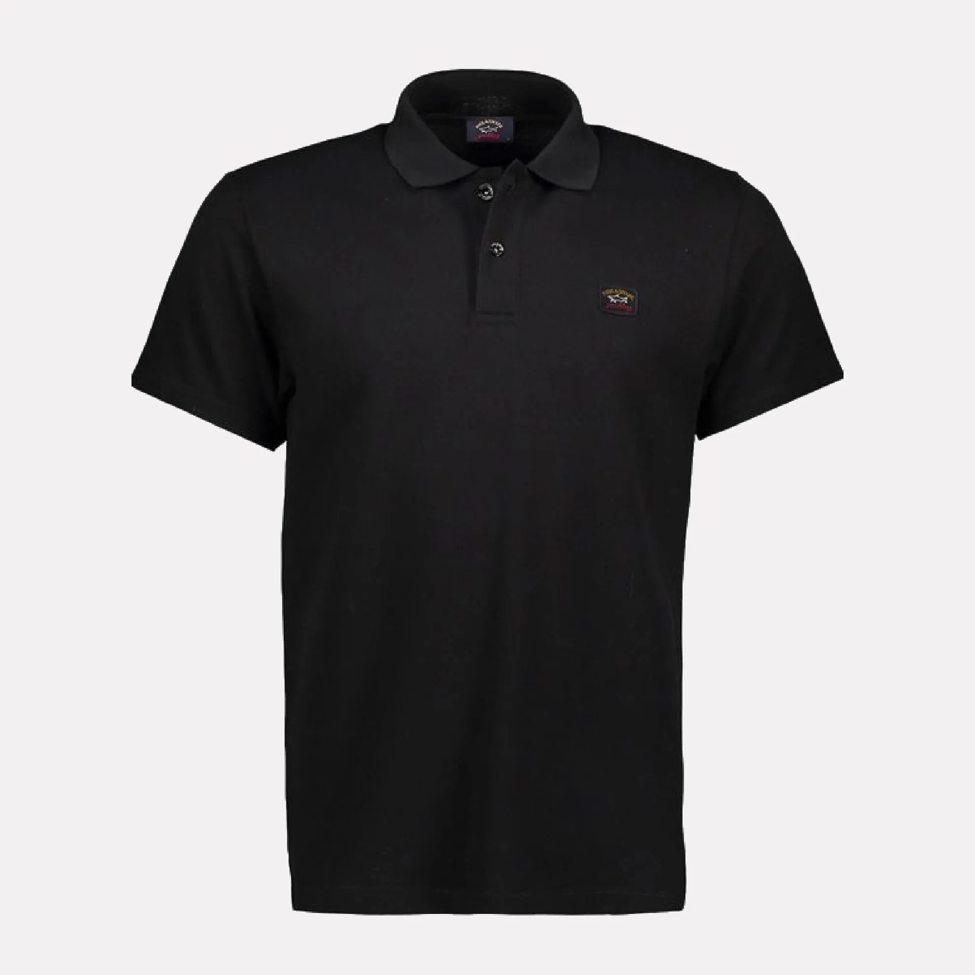 Heritage Logo Cotton Pique Polo Shirt with Open Sleeve / Black
