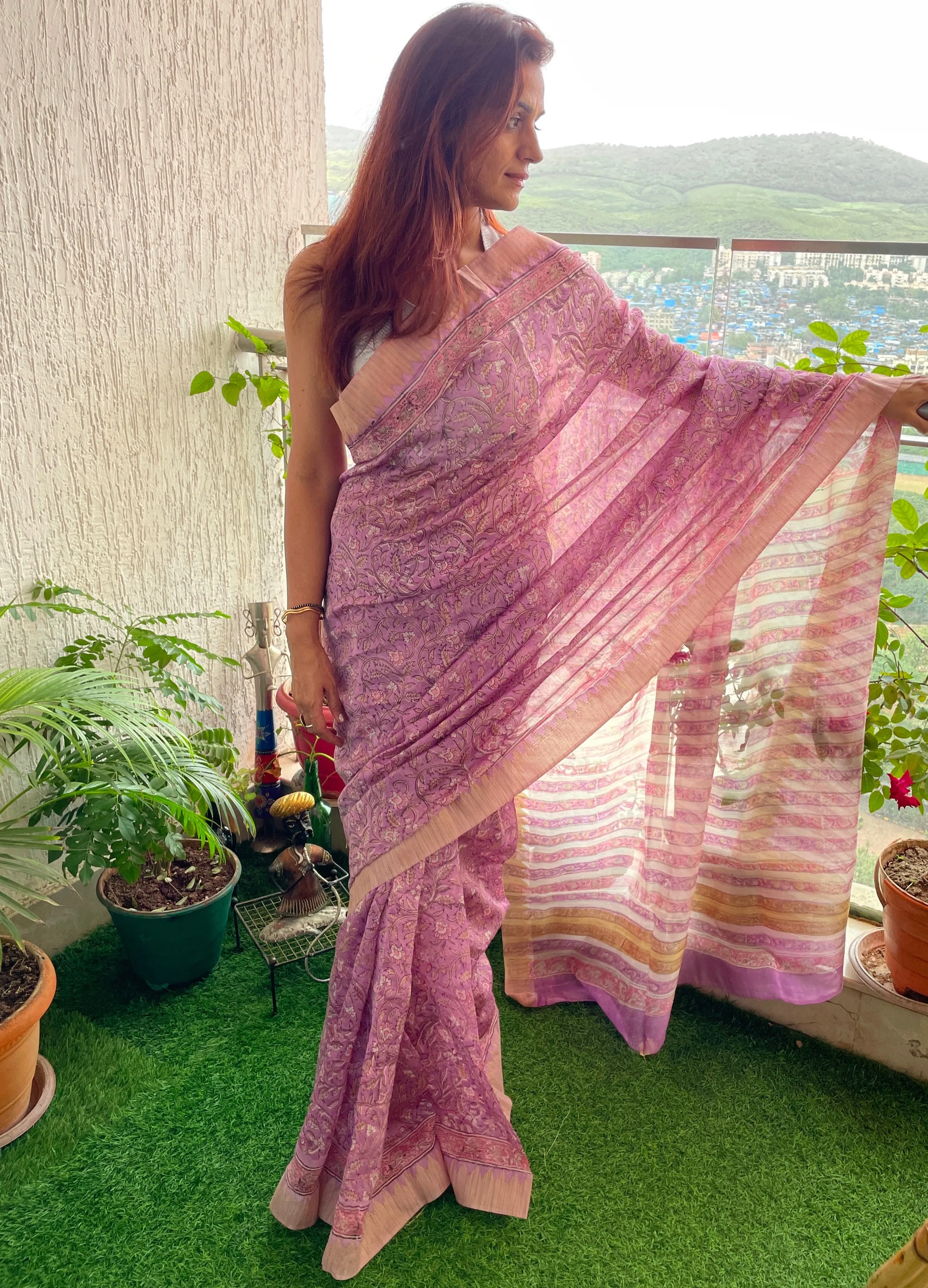 Lavender Maheshwari Block print