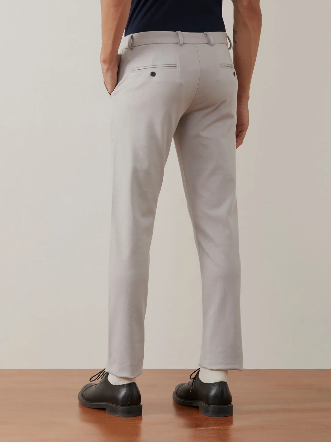 Light Grey Plain Bi-Stretch Trousers