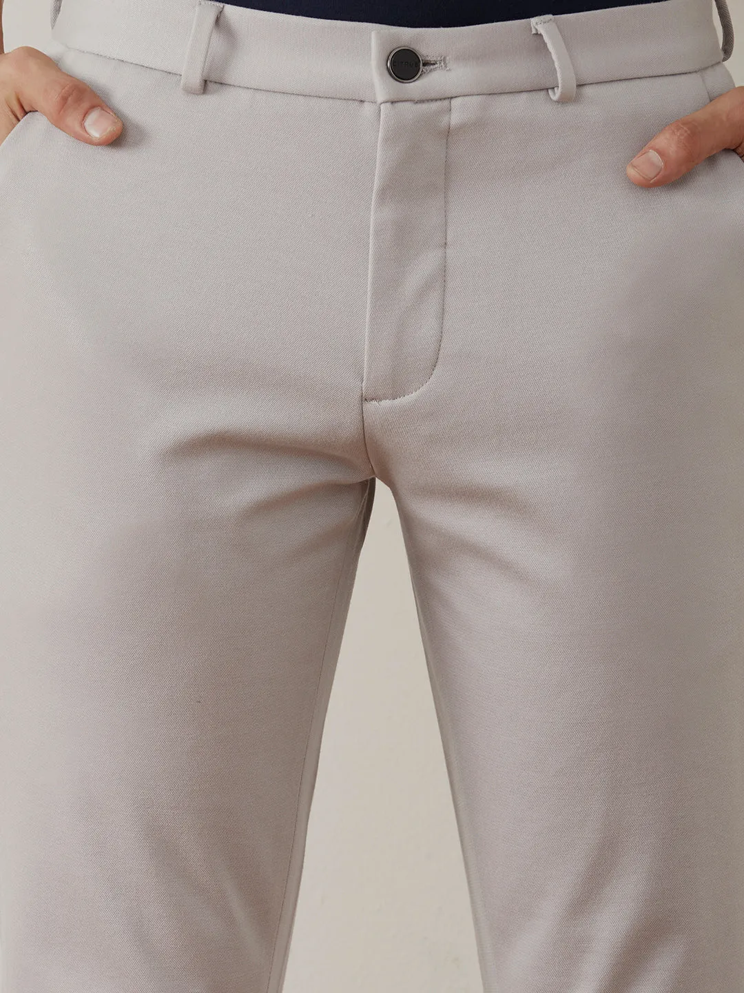 Light Grey Plain Bi-Stretch Trousers