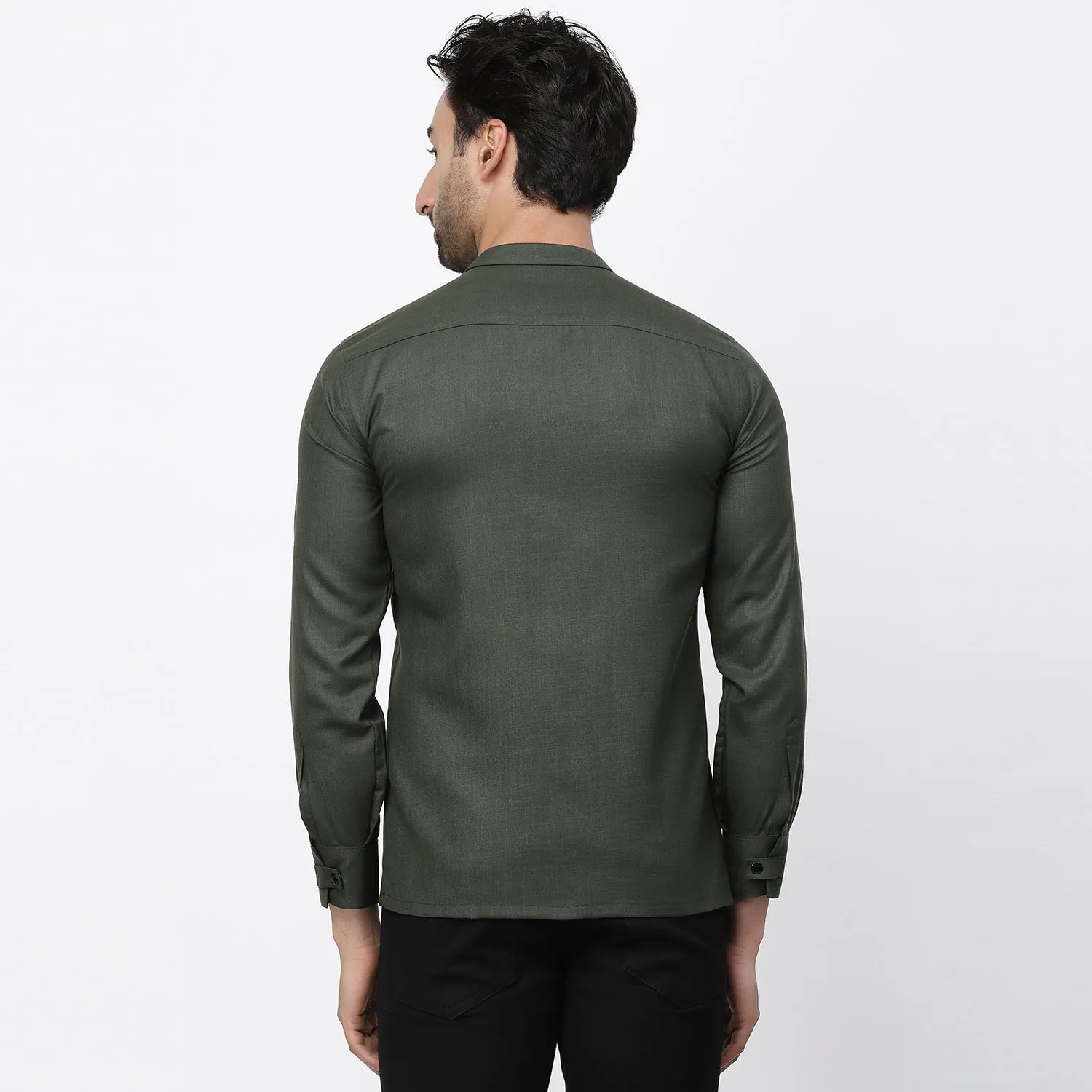 Linen Shirt With Tich Button Embroidery