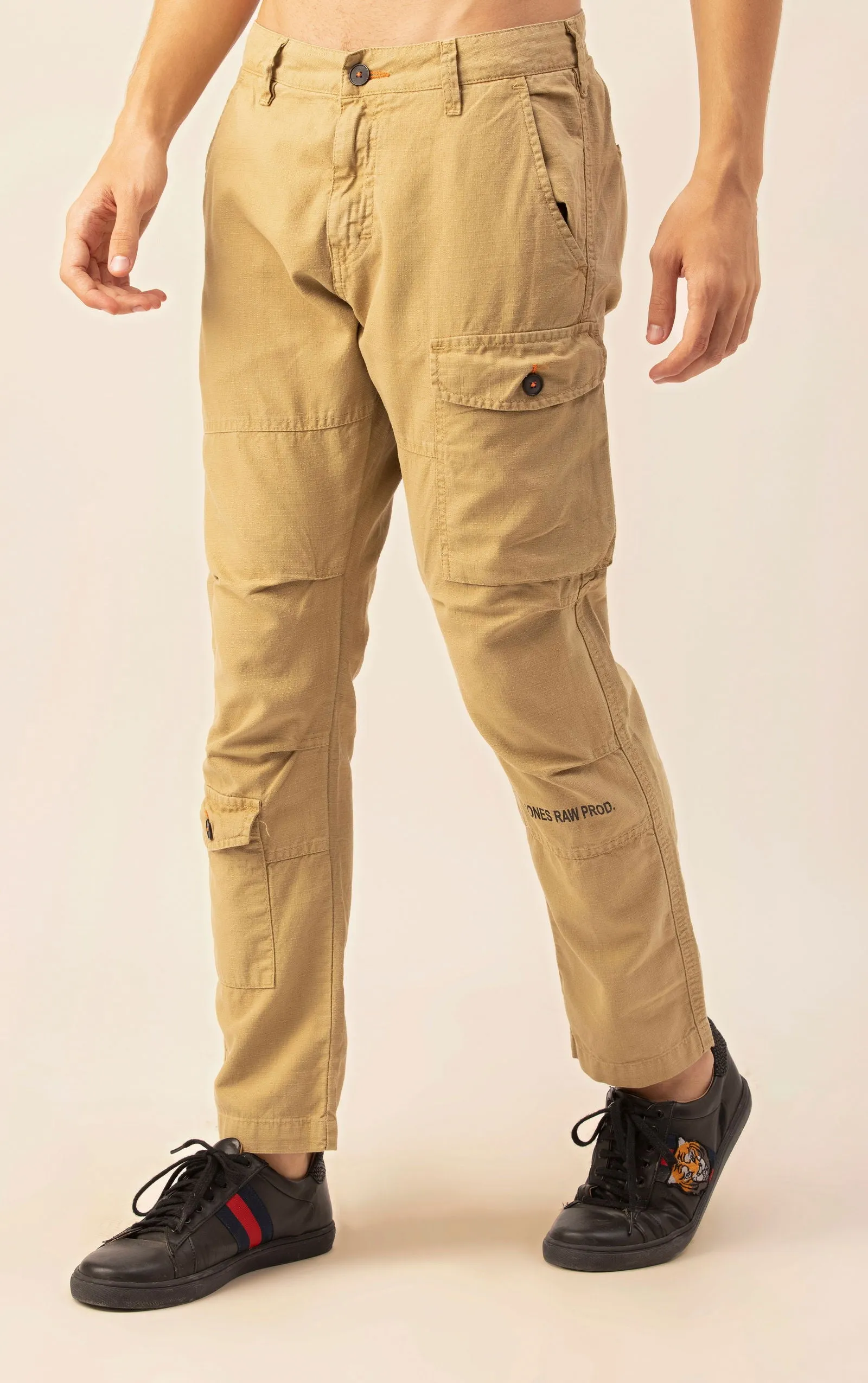 LINEN SLIMFIT CARGO-khaki
