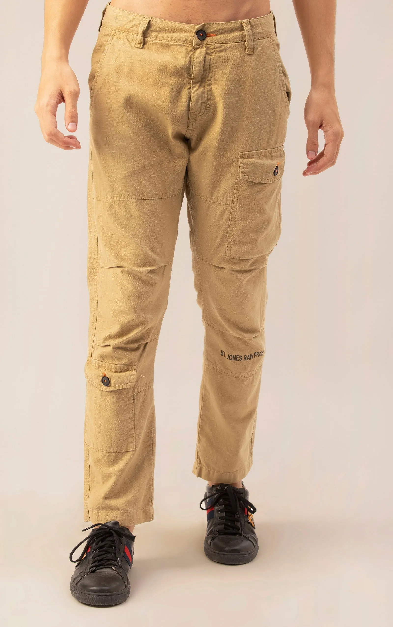 LINEN SLIMFIT CARGO-khaki