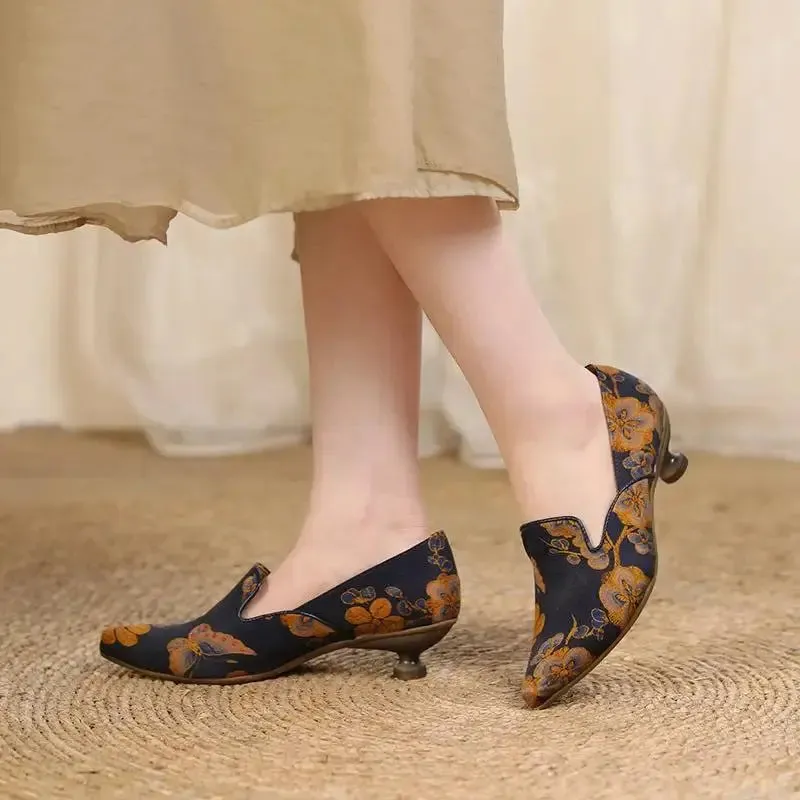 Low Heel Pumps for Women Summer Sheepskin with Pointed Toe shoes
