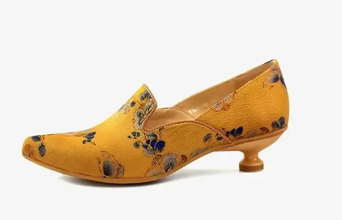 Low Heel Pumps for Women Summer Sheepskin with Pointed Toe shoes