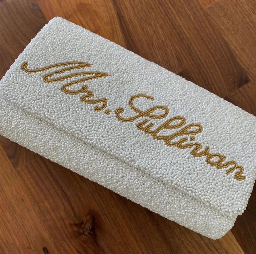 Medium Structured Beaded Bridal Clutch