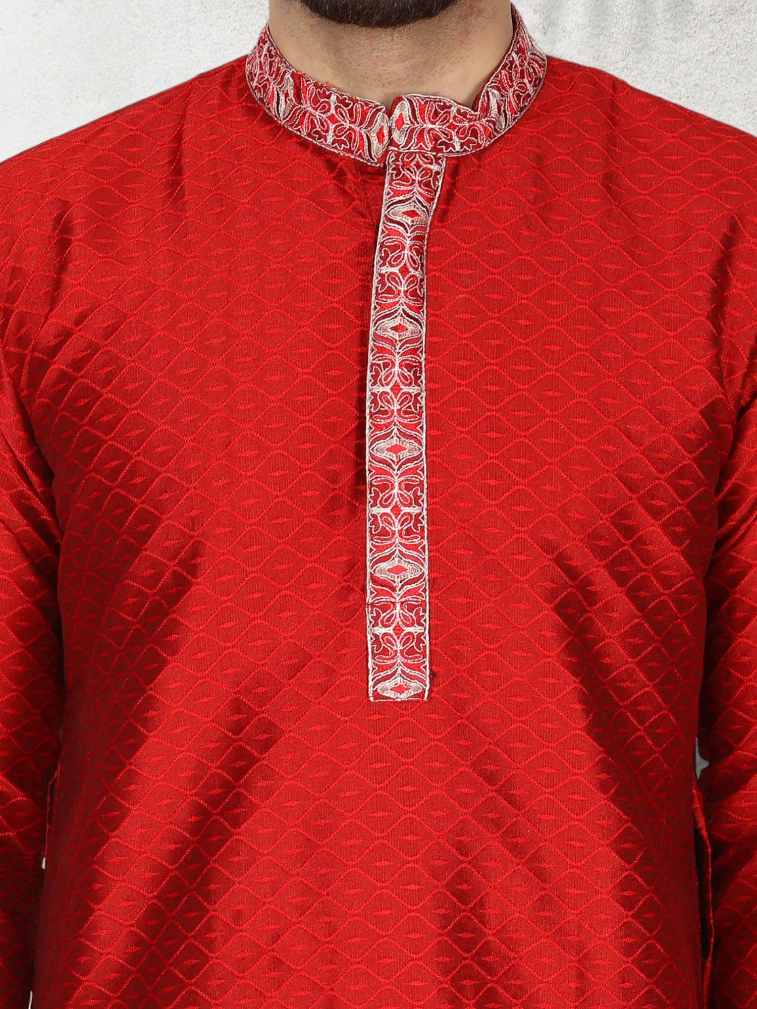 Men's Art Silk Kurta Pajama Indian Traditional Wedding Party Festive Season Dress Set Red