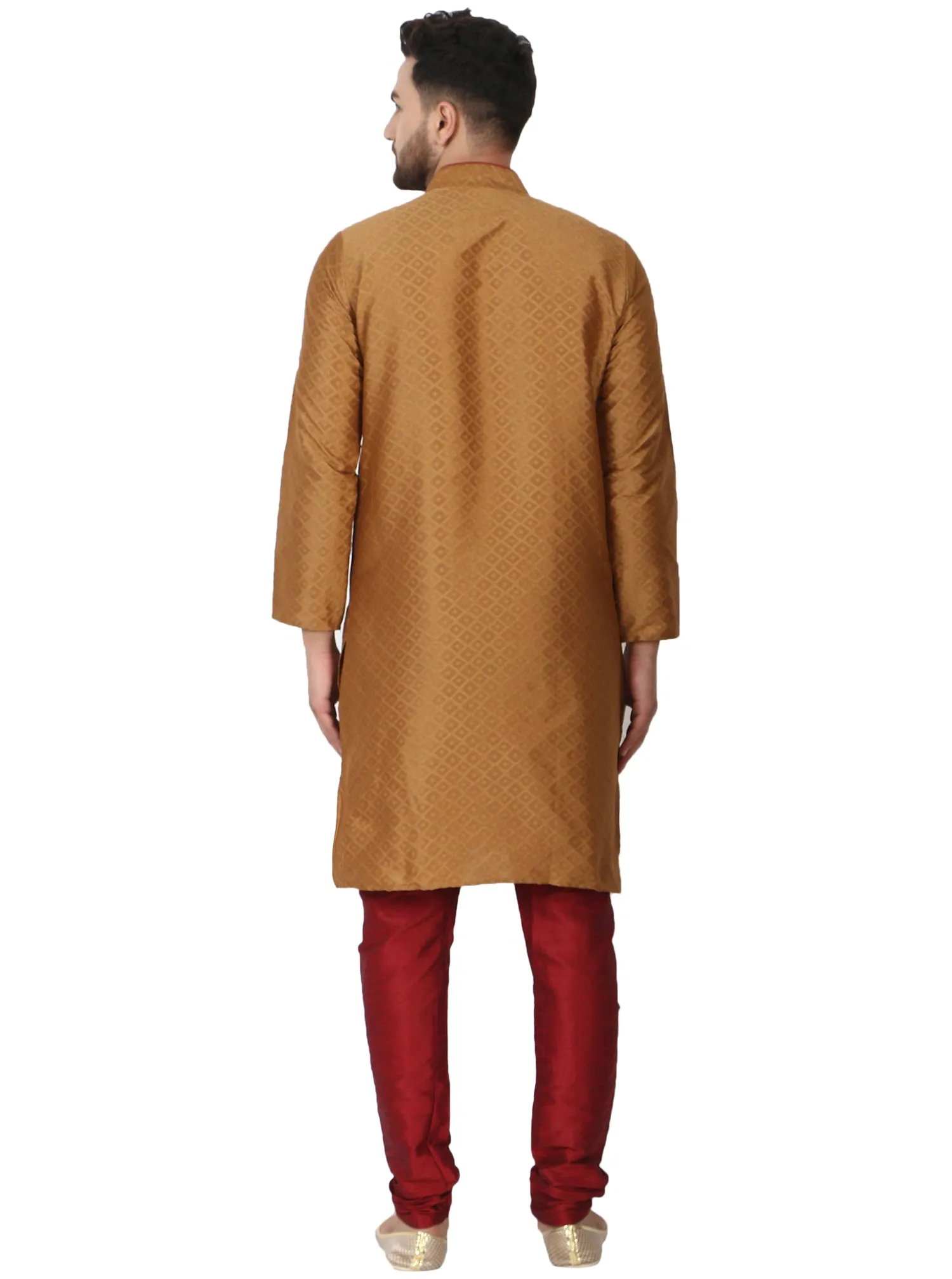 Men's Indian Art Silk Kurta Pajama Wedding Party Festive Season Dress Set Brown