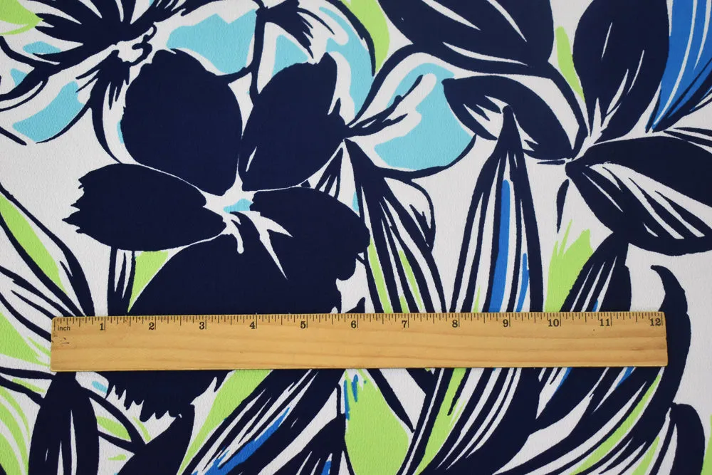 Navy-Multi Floral Printed Stretch Poly Spandex Ghost Crepe Woven Fabric