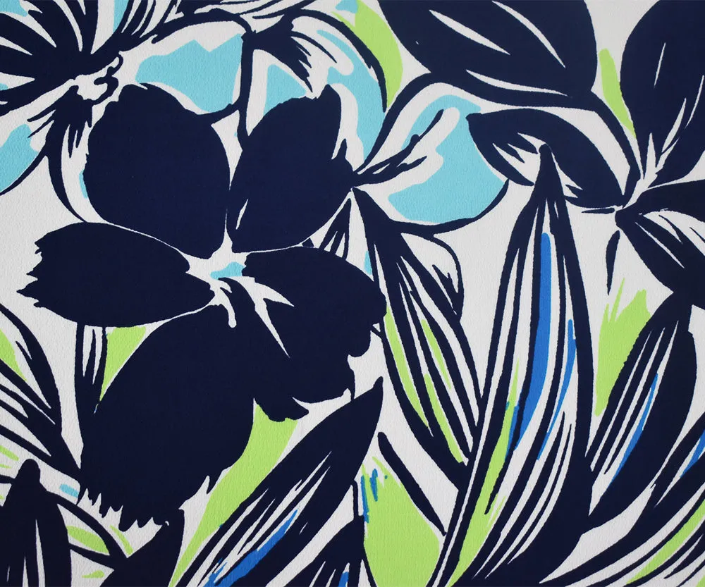 Navy-Multi Floral Printed Stretch Poly Spandex Ghost Crepe Woven Fabric