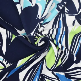Navy-Multi Floral Printed Stretch Poly Spandex Ghost Crepe Woven Fabric