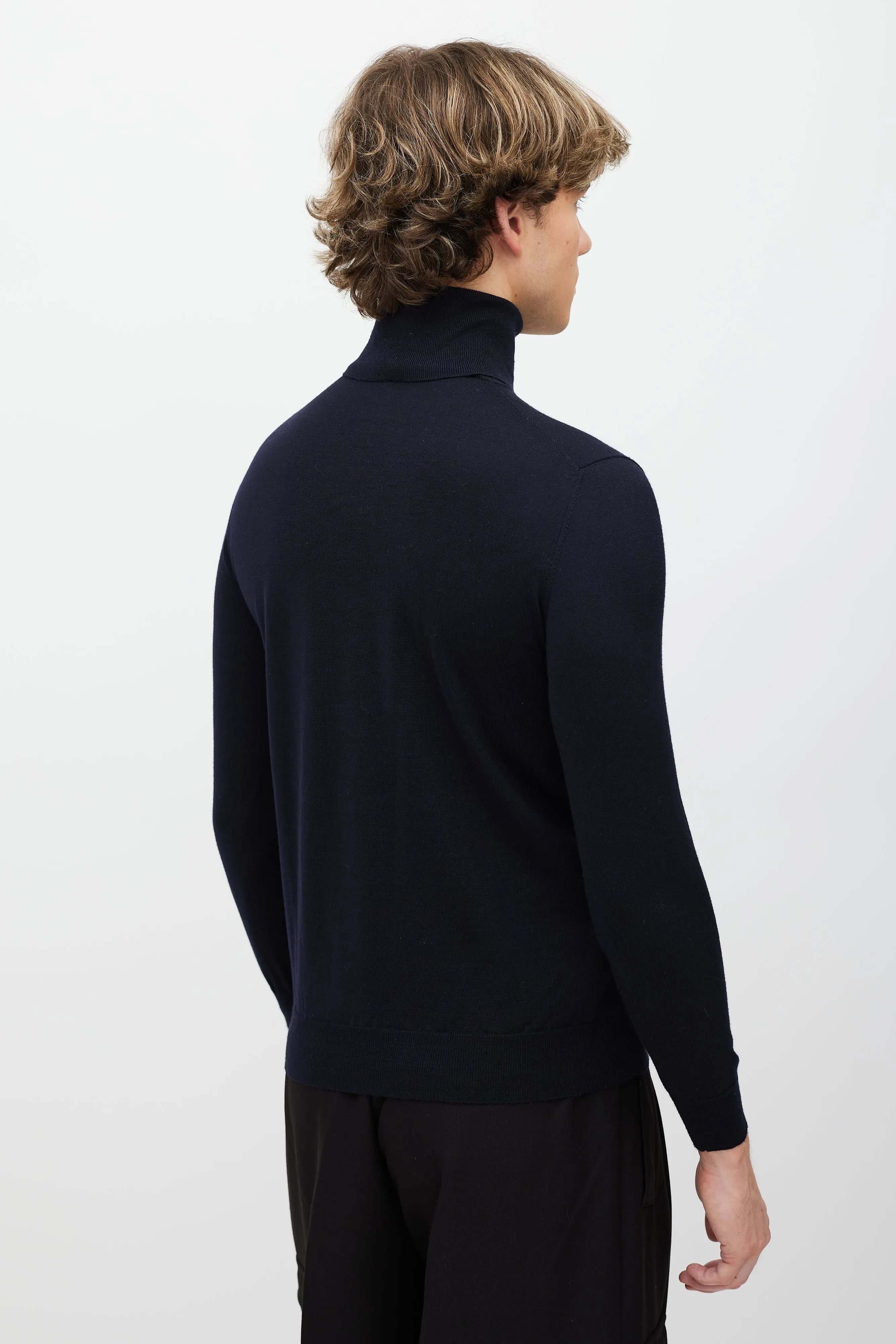 Navy Wool Triangle Logo Turtleneck