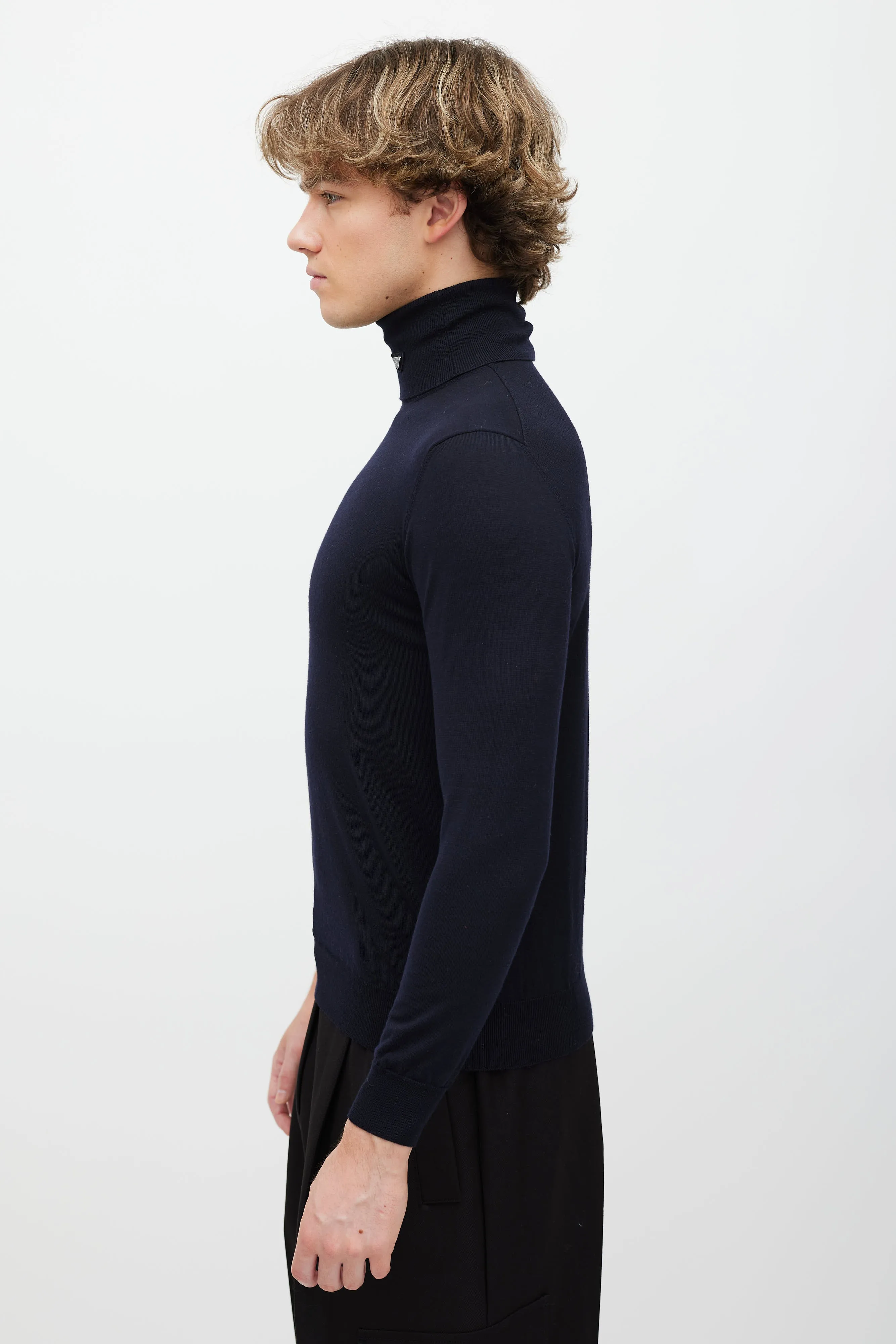 Navy Wool Triangle Logo Turtleneck