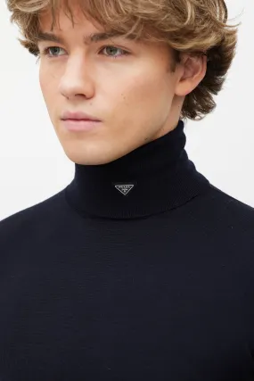 Navy Wool Triangle Logo Turtleneck