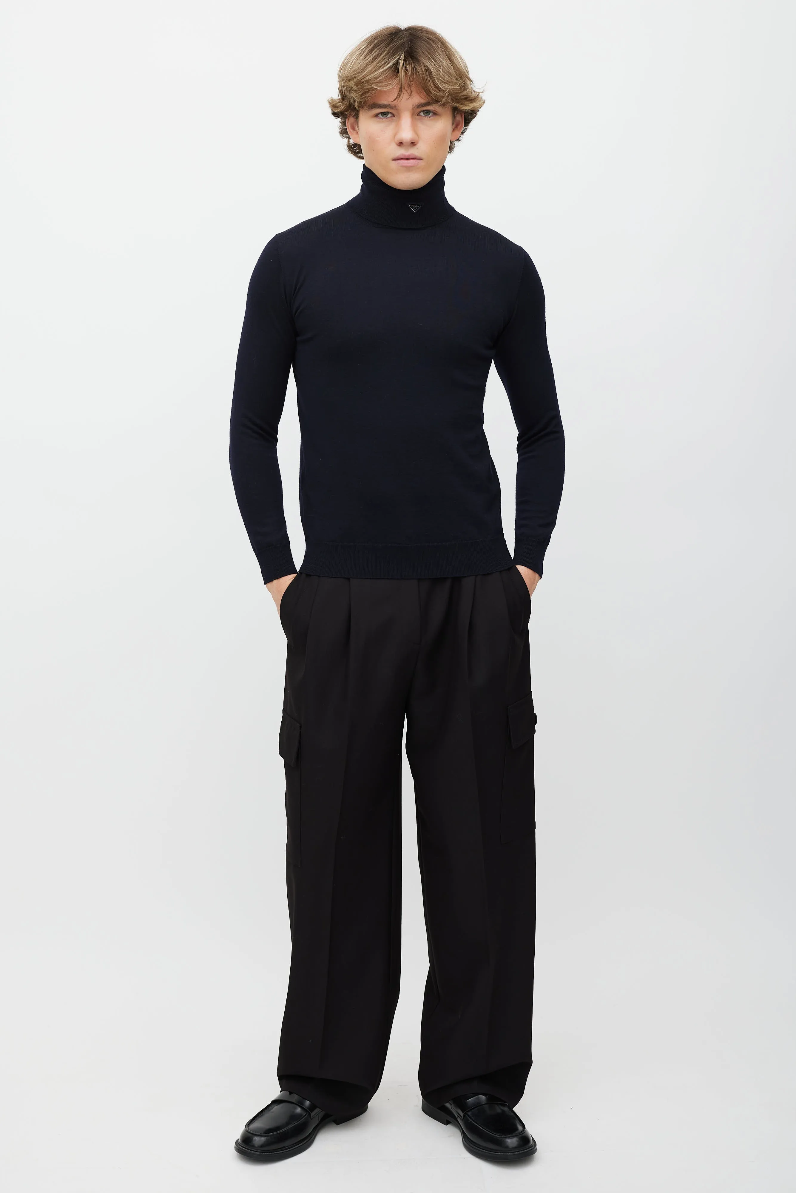 Navy Wool Triangle Logo Turtleneck