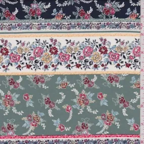 Navy/Jade Floral Wallpaper Stripe Poplin Fabric