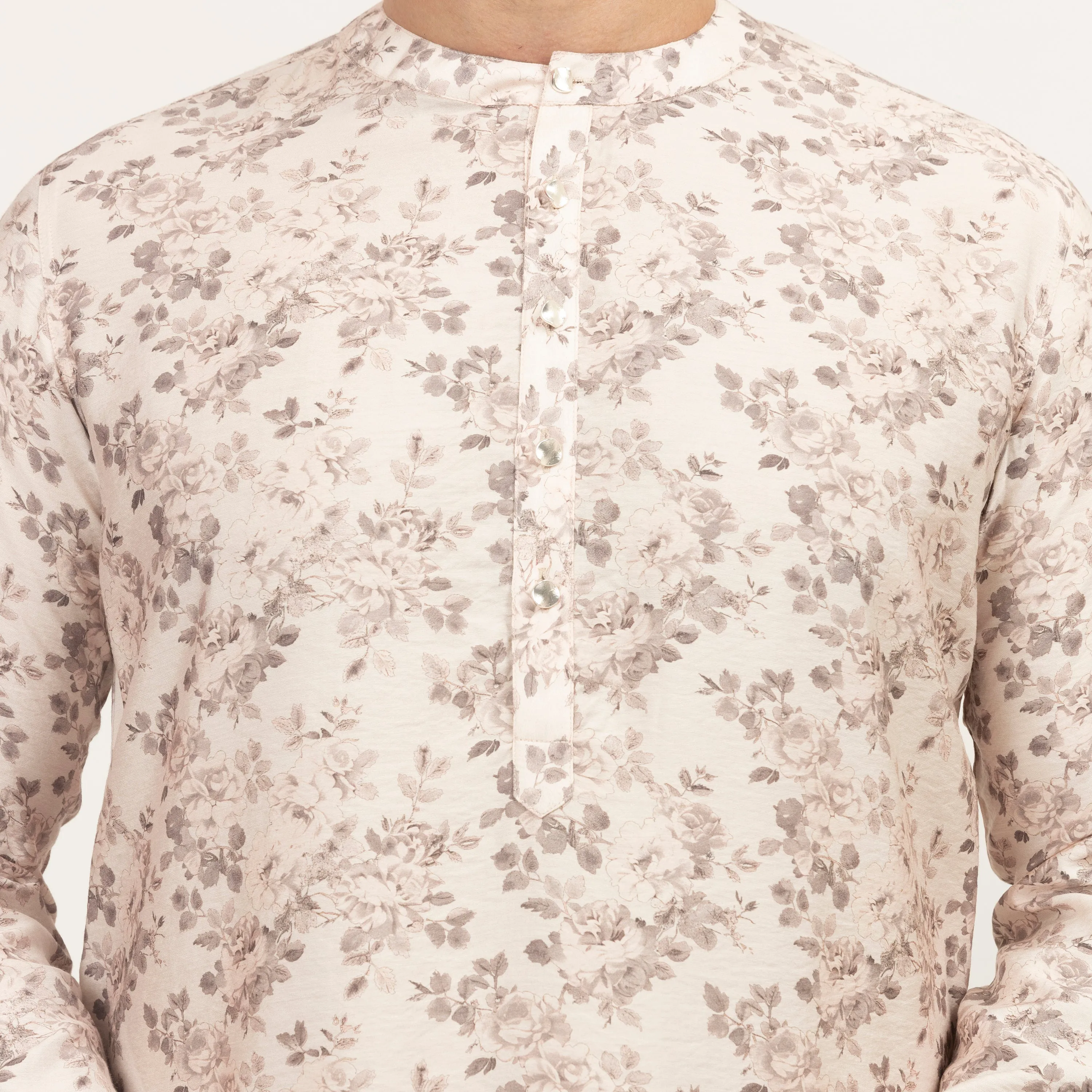 Off-White Floral Printed Kurta