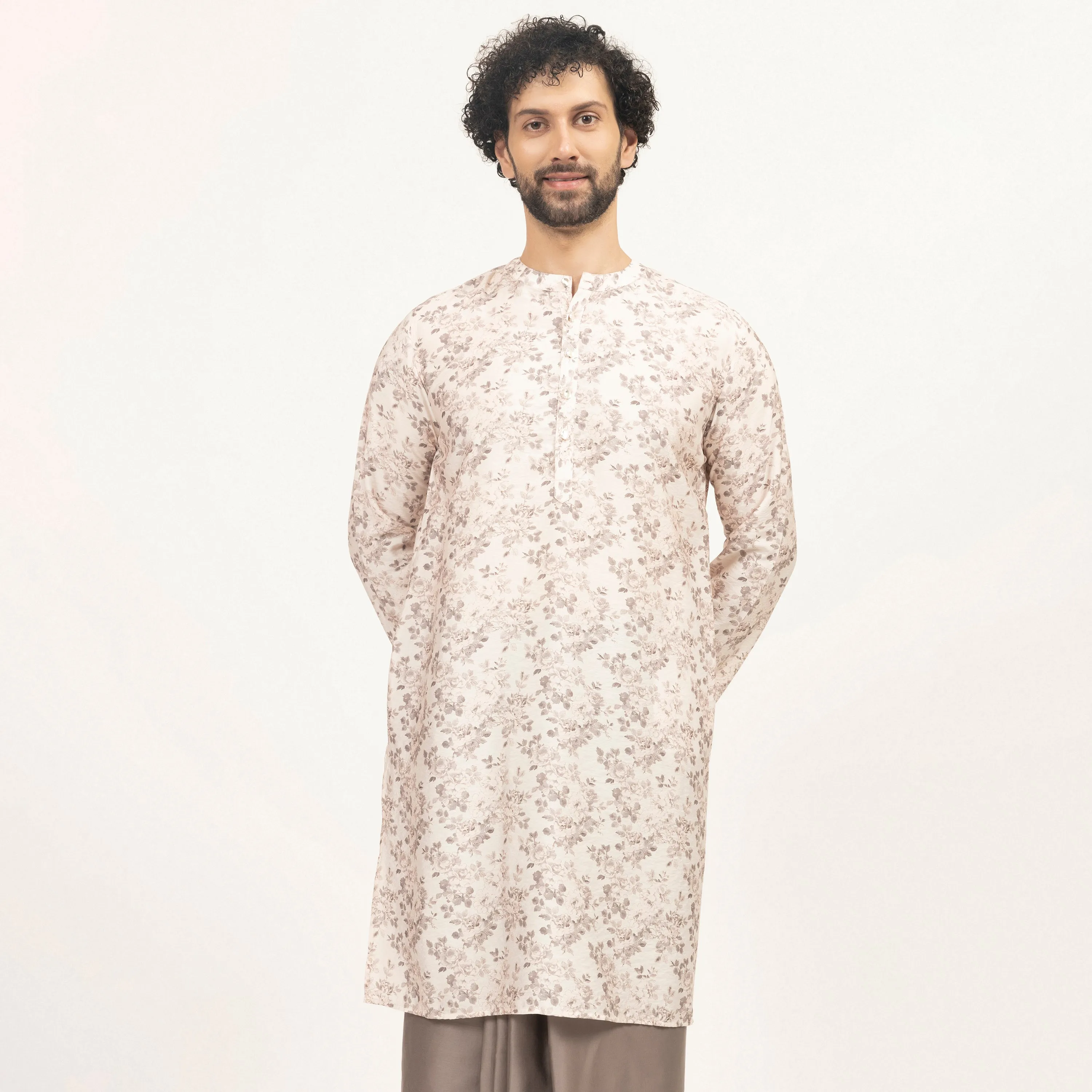 Off-White Floral Printed Kurta