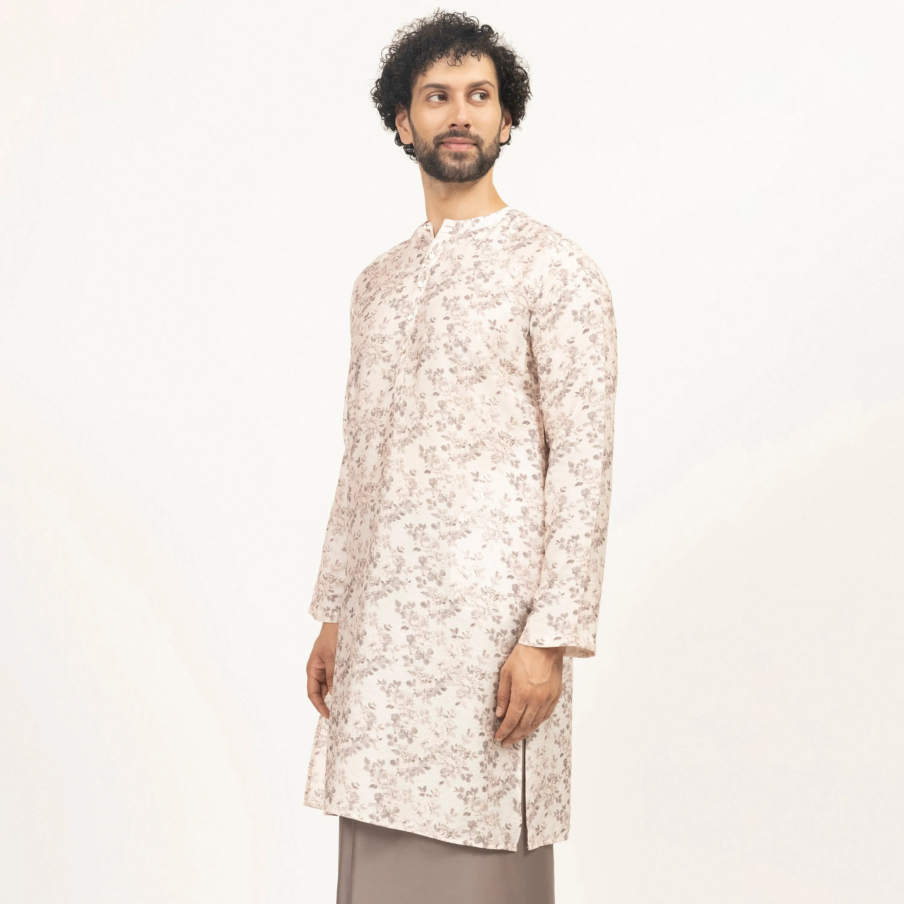 Off-White Floral Printed Kurta
