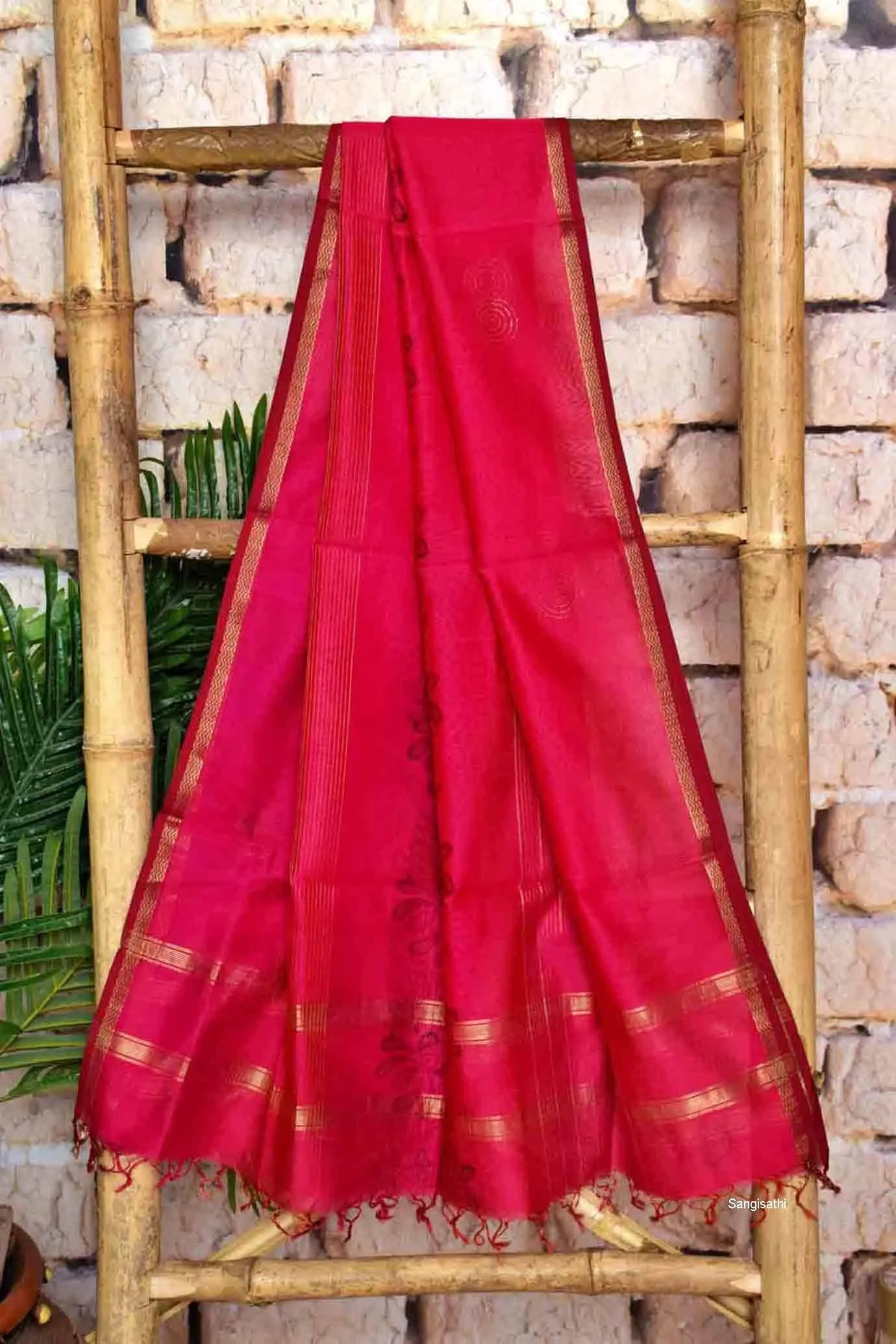 Orange Handloom Maheshwari Silk Handblock Printed Set