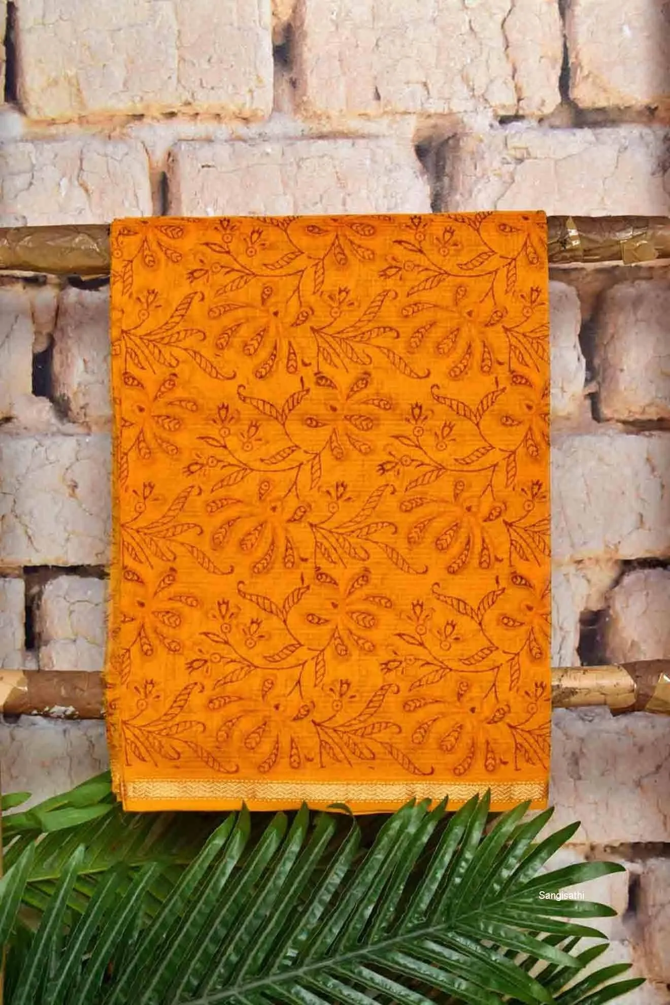Orange Handloom Maheshwari Silk Handblock Printed Set