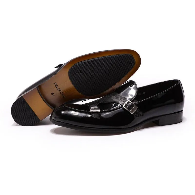Patent Leather Monk Strap Men Loafers - Men Shoes
