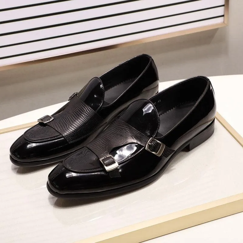 Patent Leather Monk Strap Men Loafers - Men Shoes