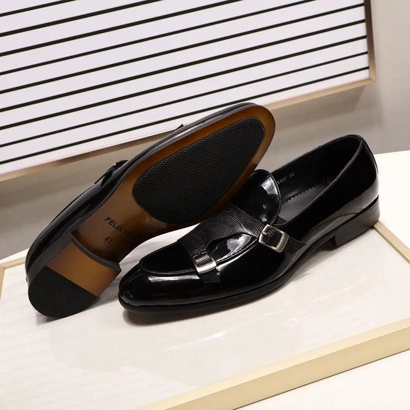 Patent Leather Monk Strap Men Loafers - Men Shoes