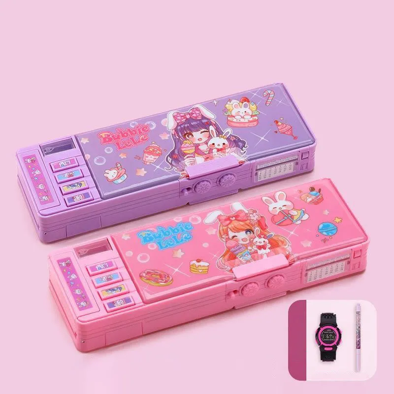Pencil Case For Kids Plastic Coded Lock Cartoon Design Case