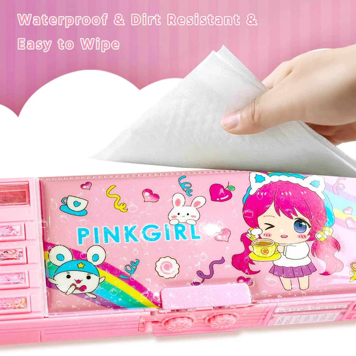 Pencil Case For Kids Plastic Coded Lock Cartoon Design Case