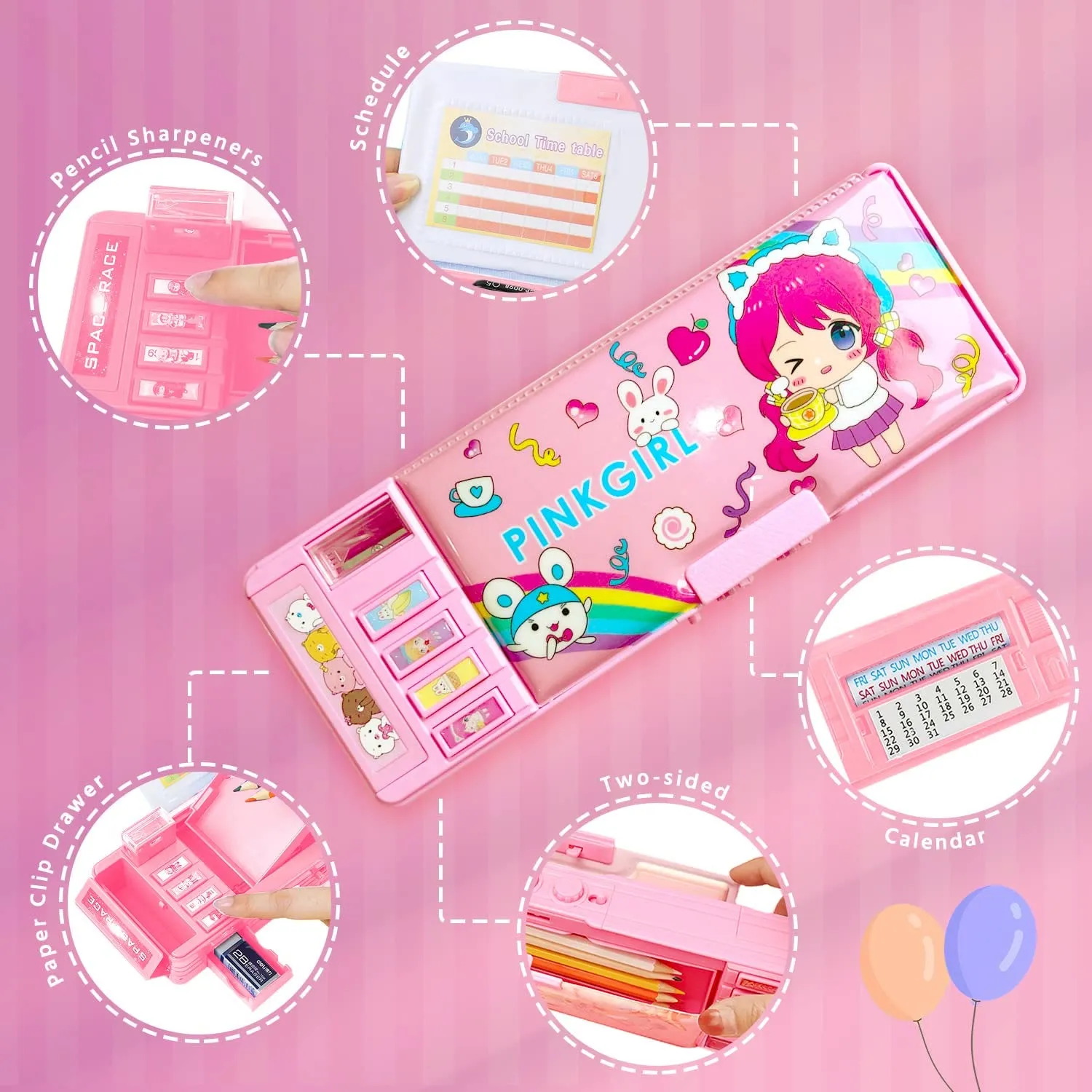 Pencil Case For Kids Plastic Coded Lock Cartoon Design Case