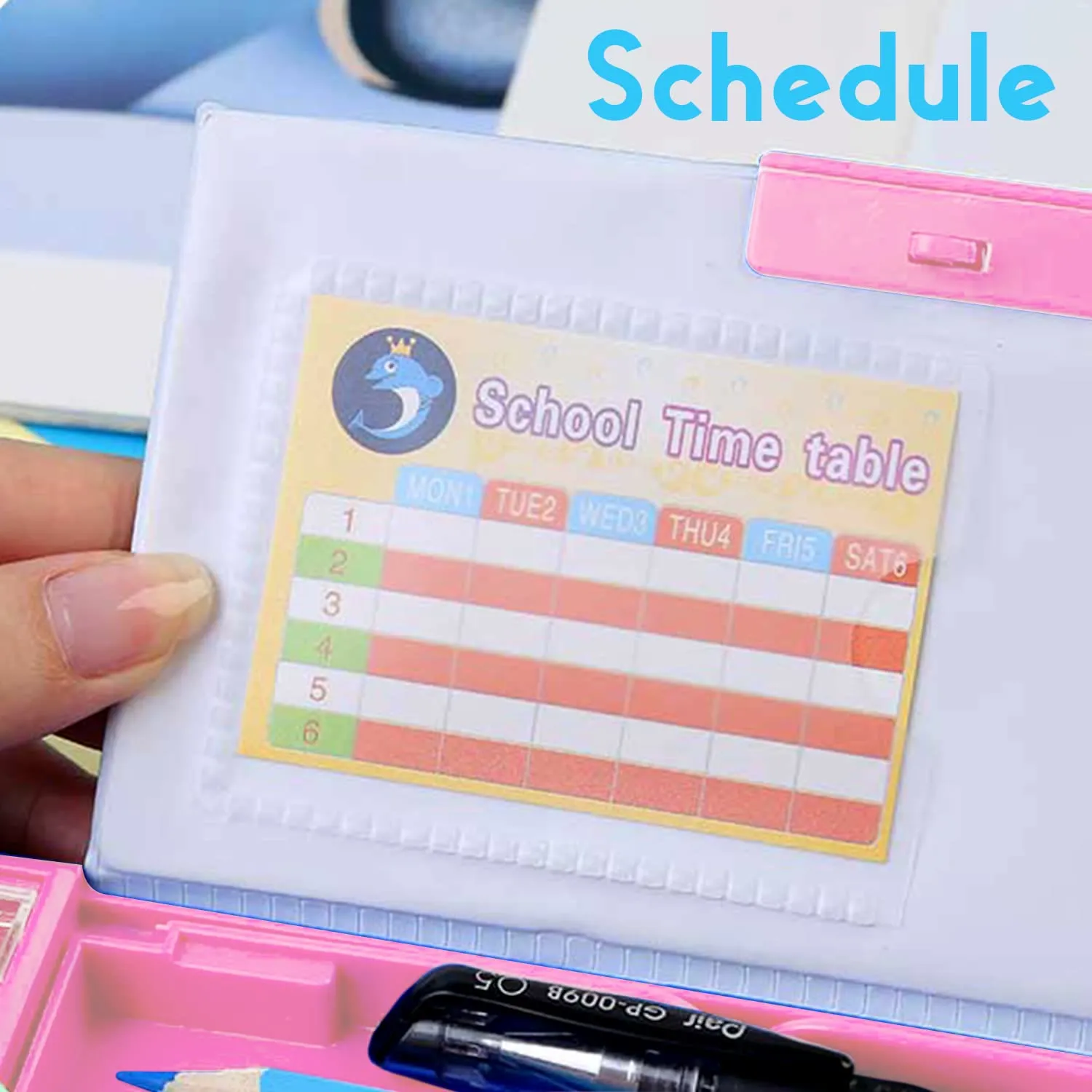 Pencil Case For Kids Plastic Coded Lock Cartoon Design Case