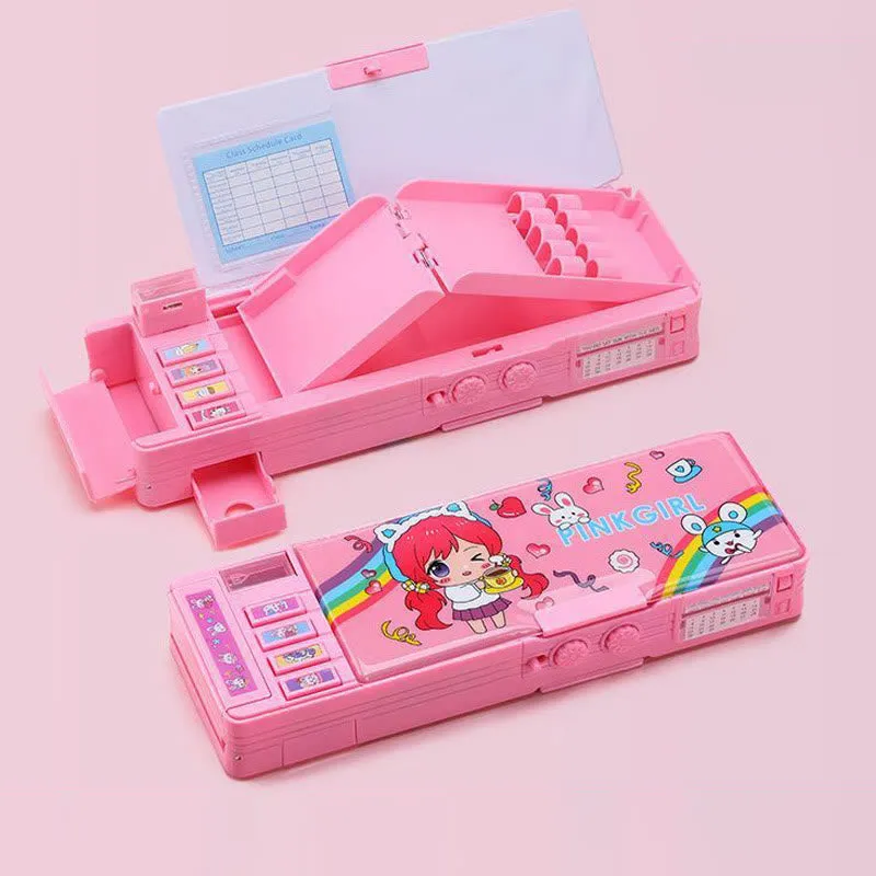 Pencil Case For Kids Plastic Coded Lock Cartoon Design Case