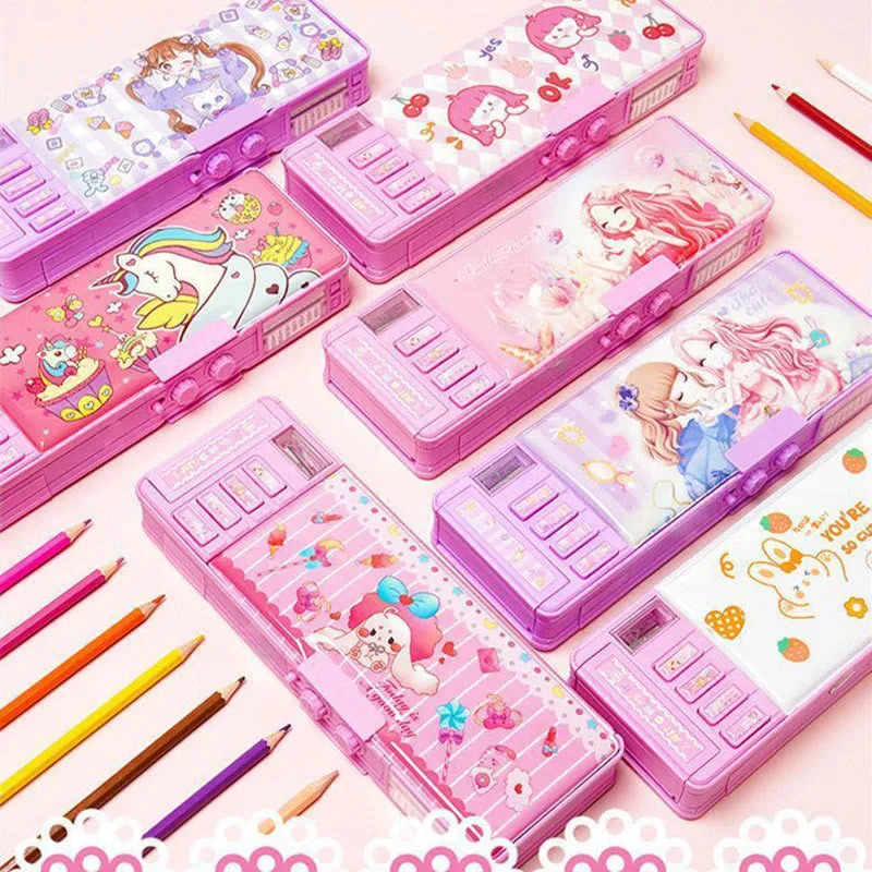 Pencil Case For Kids Plastic Coded Lock Cartoon Design Case
