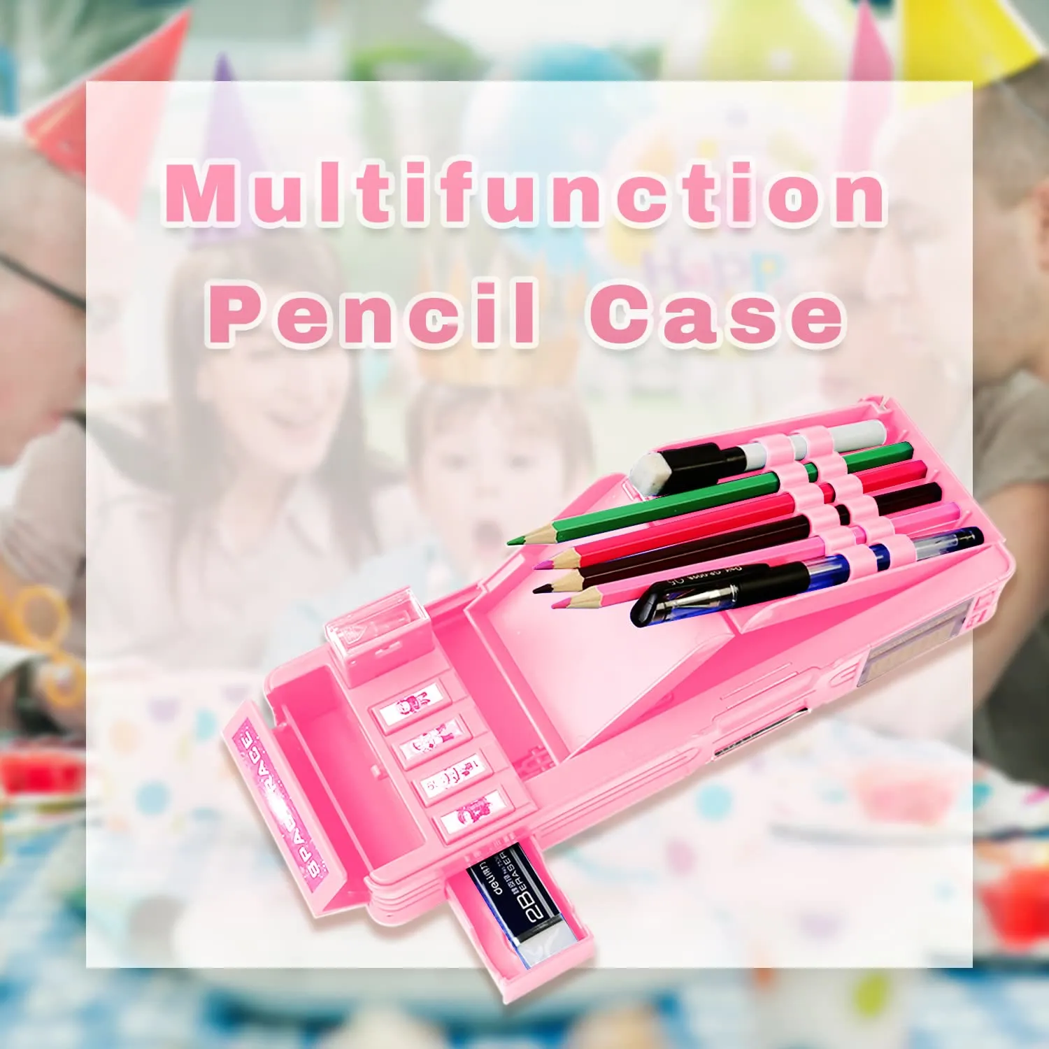 Pencil Case For Kids Plastic Coded Lock Cartoon Design Case