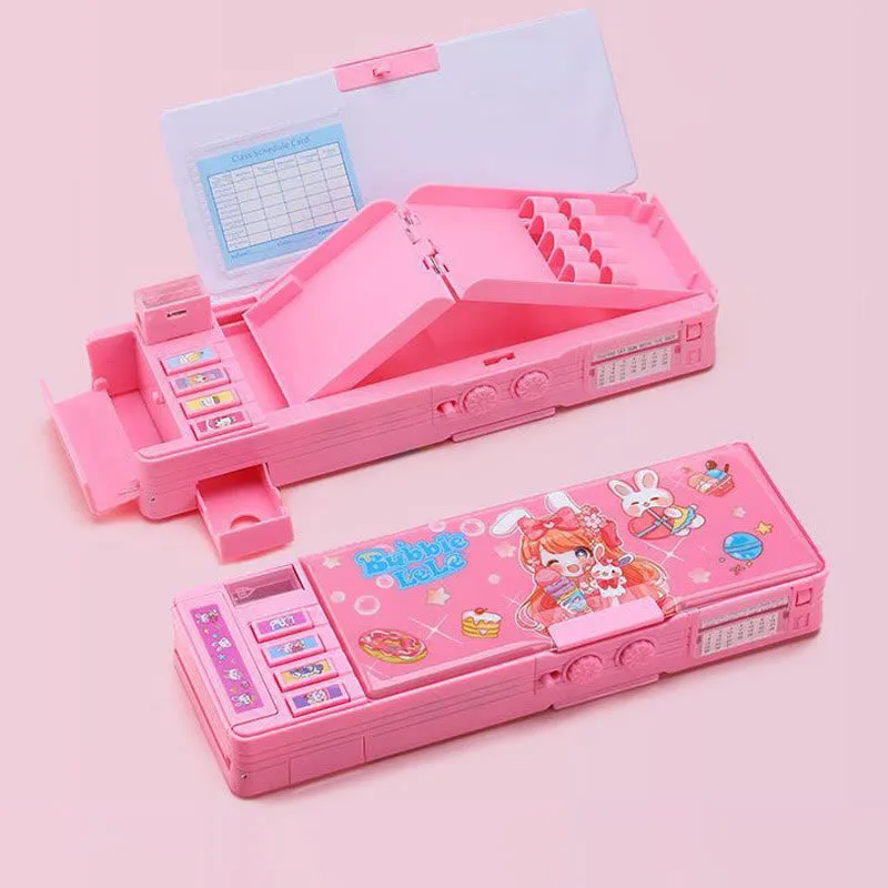 Pencil Case For Kids Plastic Coded Lock Cartoon Design Case