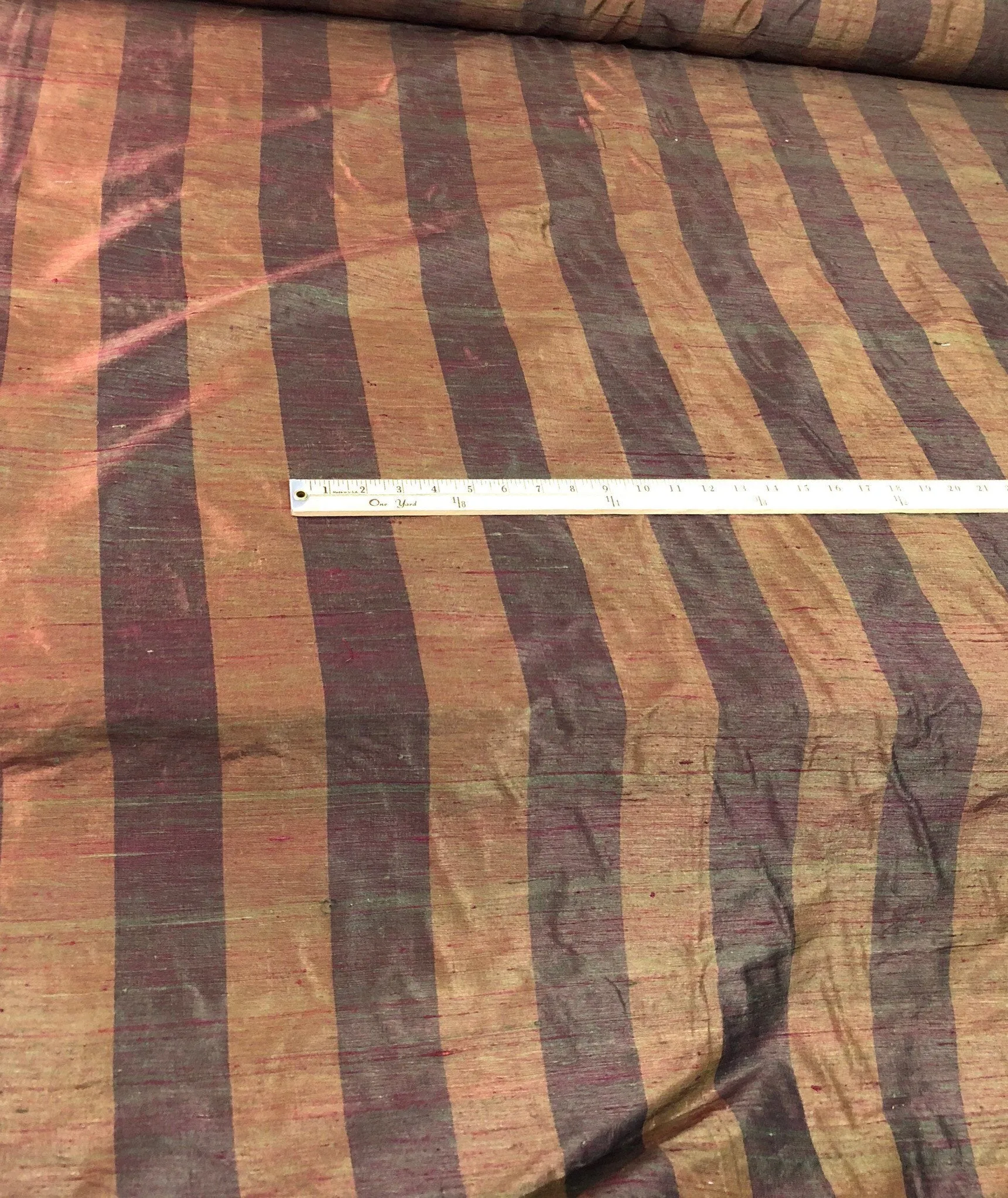 Raw silk shantung stripe 54&quot; wide   Beautiful brwon purple color     Fabric sold by the yard