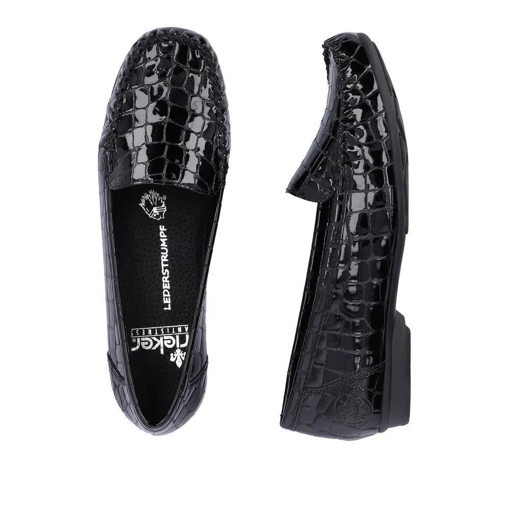 Rieker 40071-00 Ladies Black Patent Leather Slip On Loafers