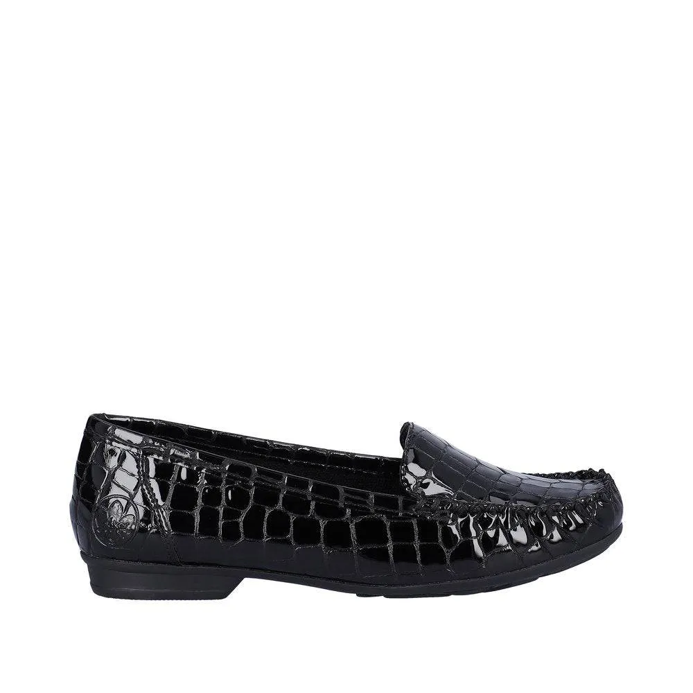 Rieker 40071-00 Ladies Black Patent Leather Slip On Loafers