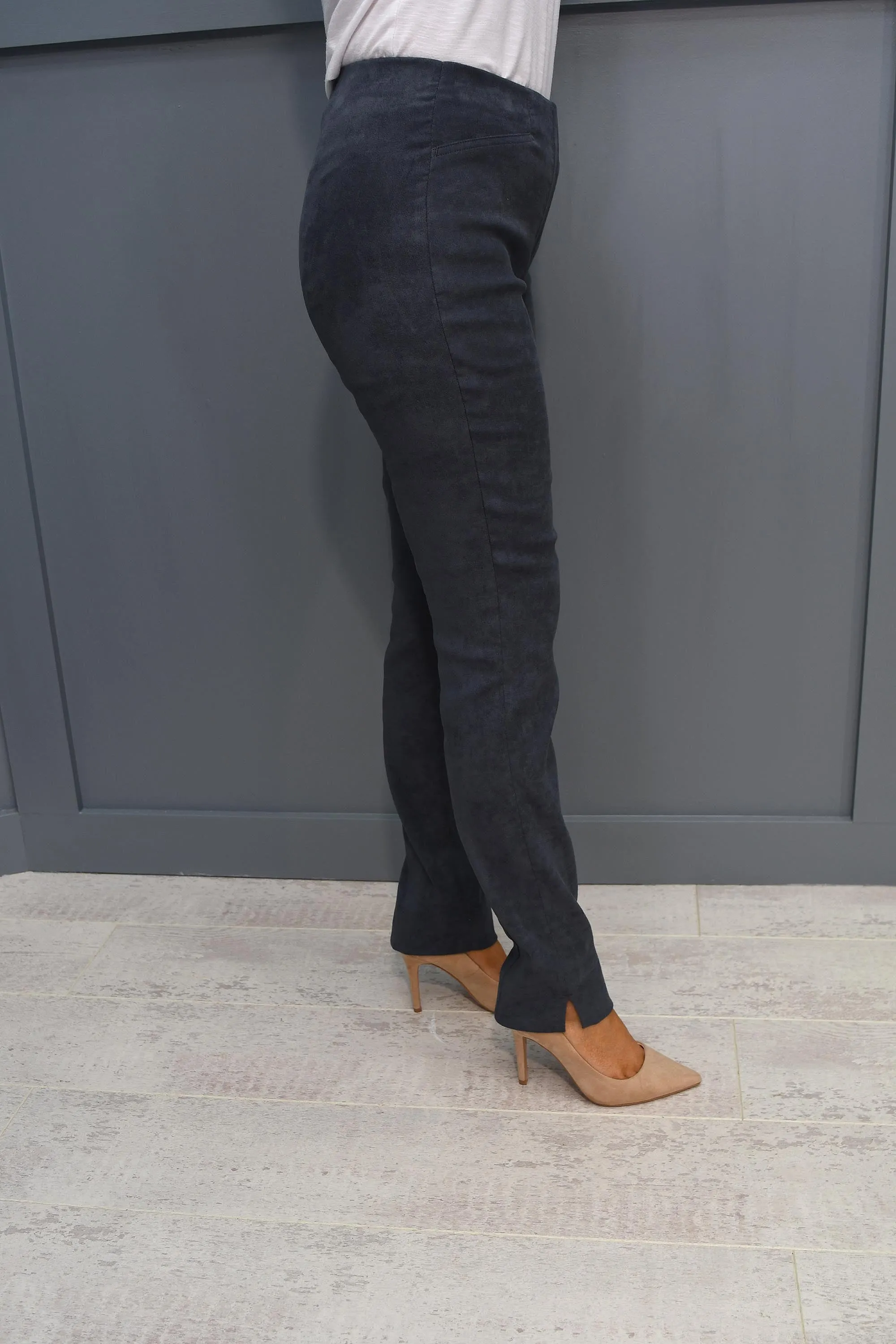 Robell Rose Slim Fit Slate Grey Faux Suede Trousers - 51673 54451 95