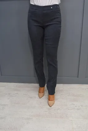 Robell Rose Slim Fit Slate Grey Faux Suede Trousers - 51673 54451 95