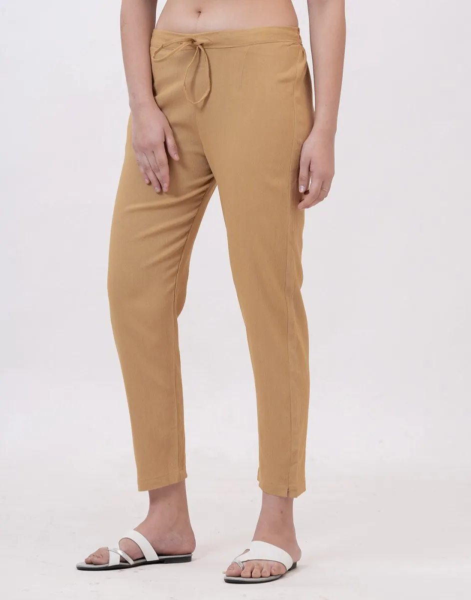 Satrangi Women's CamelBeige Viscose Lycra Trouser
