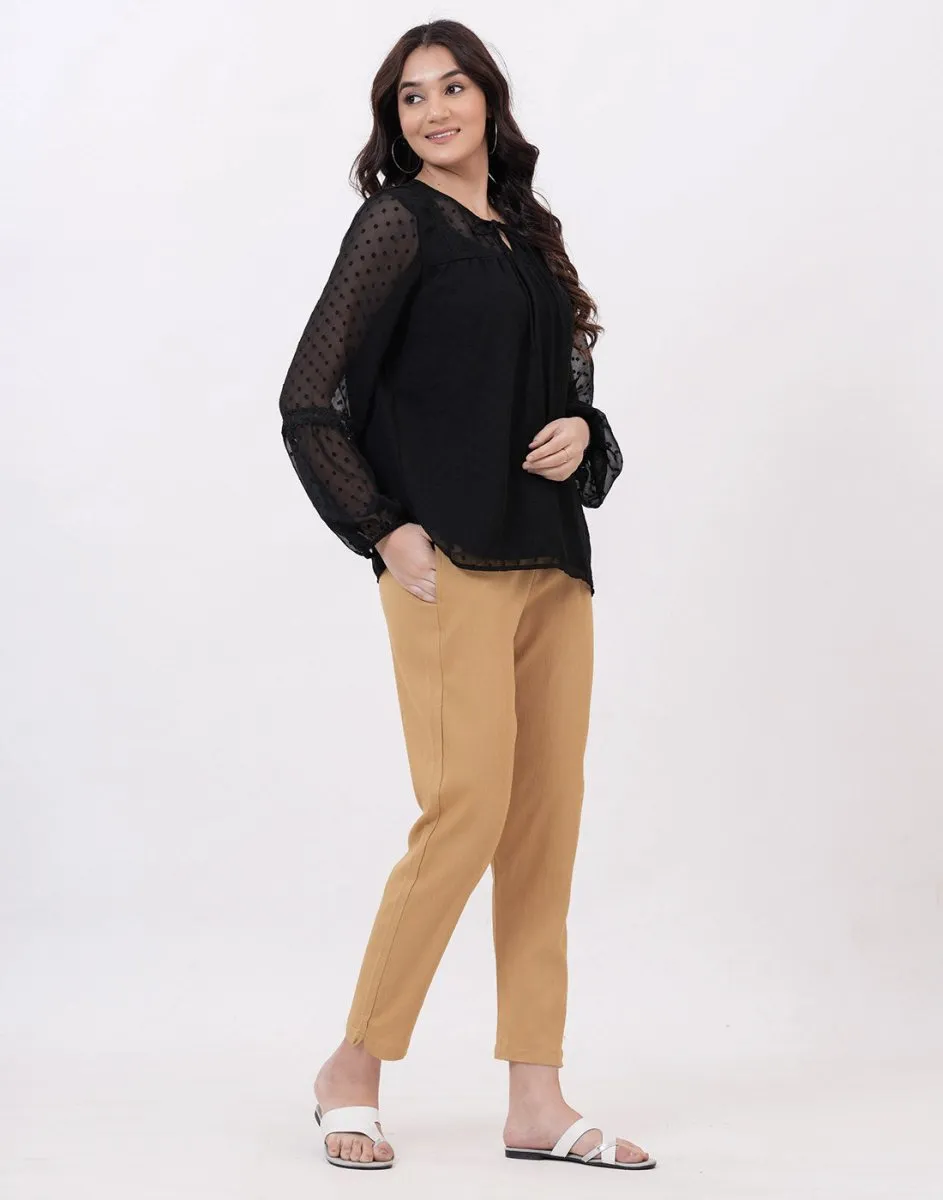 Satrangi Women's CamelBeige Viscose Lycra Trouser
