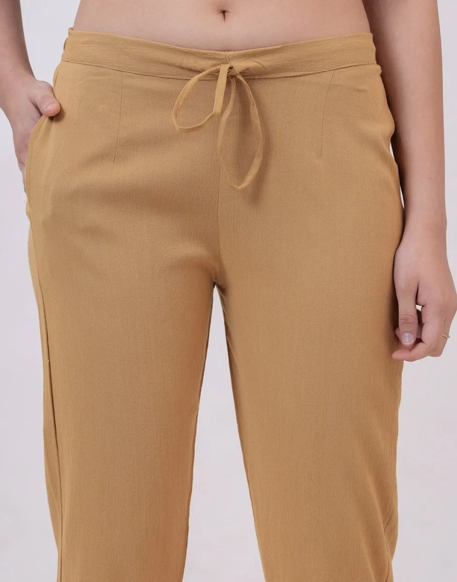 Satrangi Women's CamelBeige Viscose Lycra Trouser