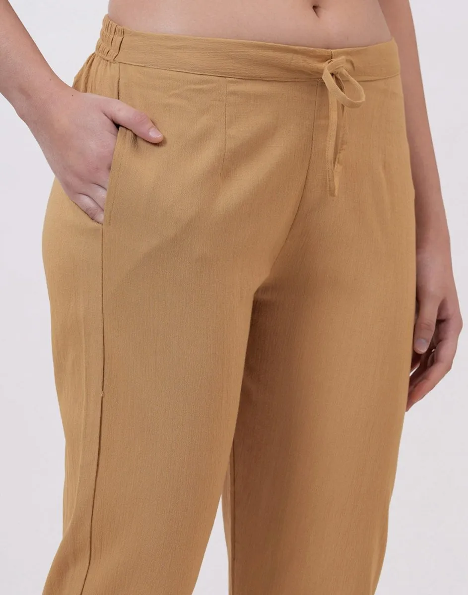 Satrangi Women's CamelBeige Viscose Lycra Trouser