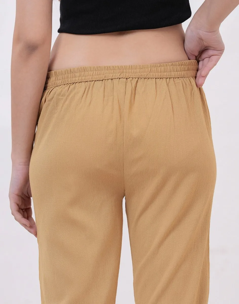 Satrangi Women's CamelBeige Viscose Lycra Trouser
