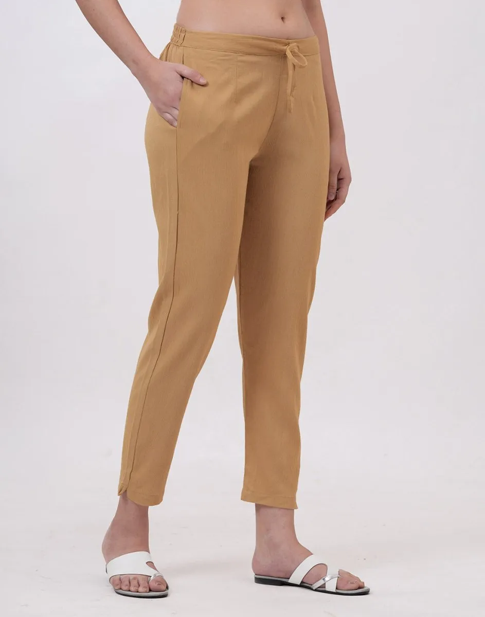 Satrangi Women's CamelBeige Viscose Lycra Trouser