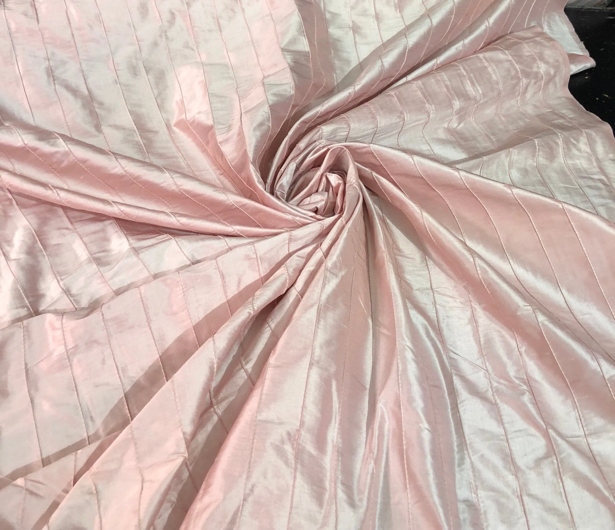 Silk shantung 52&quot; wide    Beautiful baby pink stripe pintuck silk shantung fabric sold by the yard