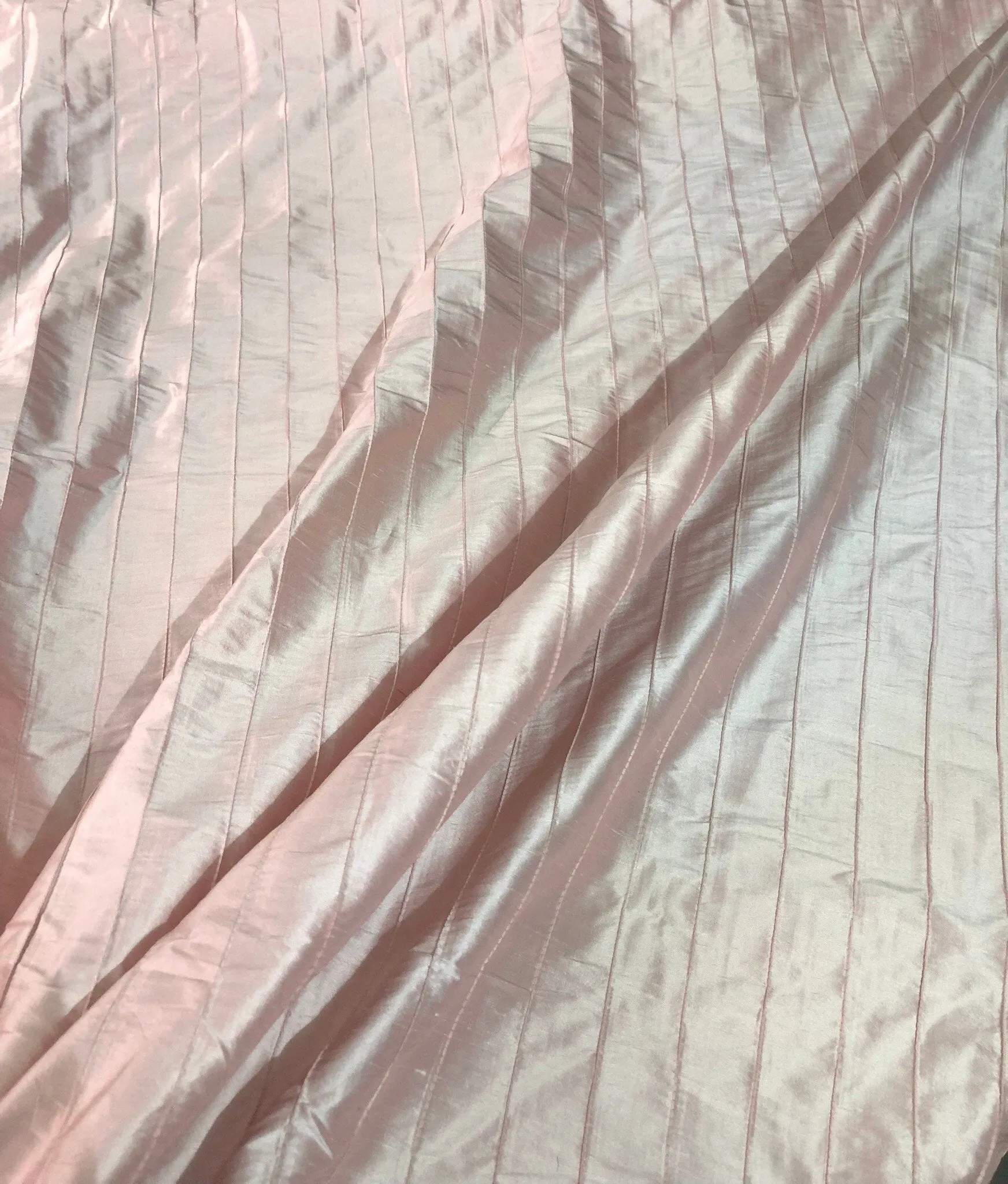 Silk shantung 52&quot; wide    Beautiful baby pink stripe pintuck silk shantung fabric sold by the yard