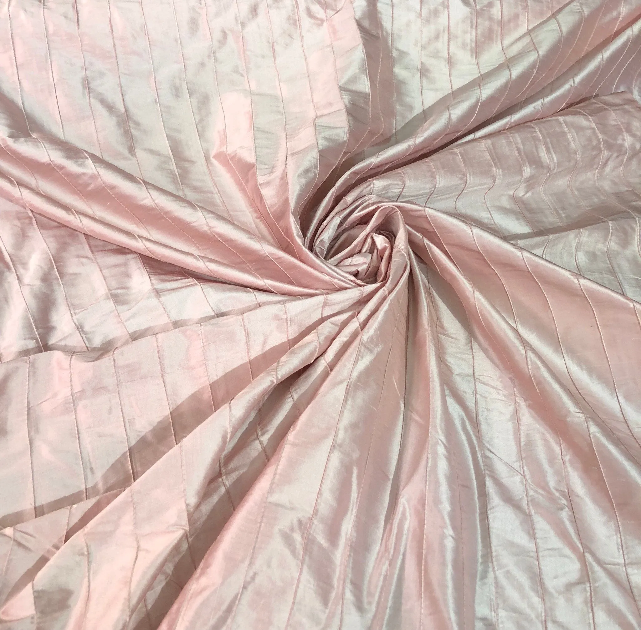 Silk shantung 52&quot; wide    Beautiful baby pink stripe pintuck silk shantung fabric sold by the yard